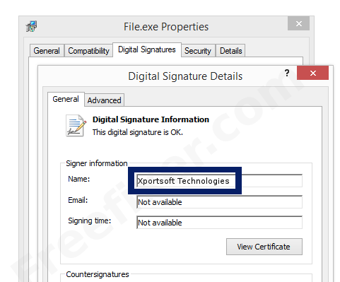 Screenshot of the Xportsoft Technologies certificate